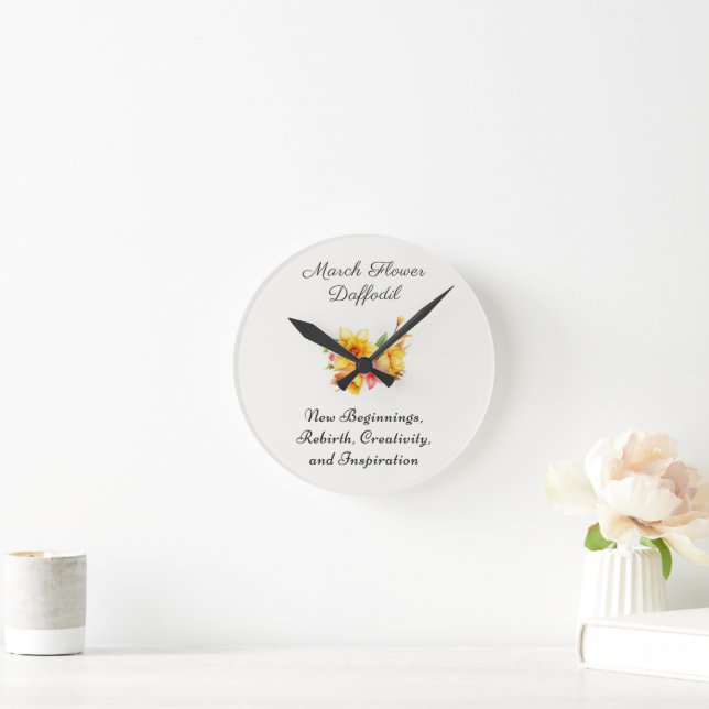 March Birth Month Flower Daffodil Birth Gift     Round Clock (Home)
