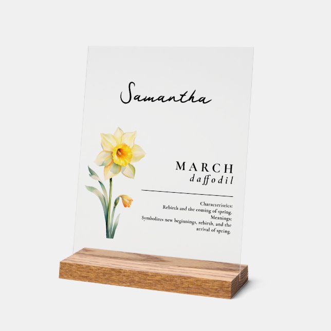 March Birth Month Flower Daffodil Personalised Acrylic Sign (Angle)