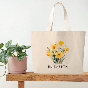 March Birth Month Flower Personalised Gift for Her Large Tote Bag