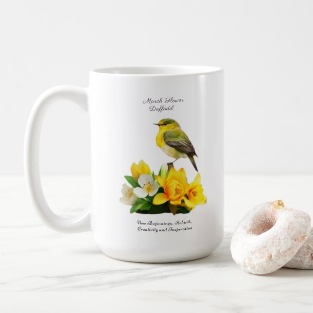 March Birth Month Flower Vibrant Birthday Gift Coffee Mug (With Donut)