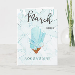 March Birthday: Aquamarine Birthstone and Flower Card