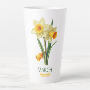 March Birthday Daffodil Birth Flower Personalised  Latte Mug
