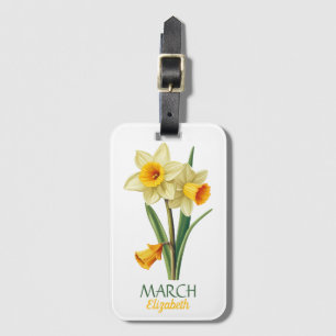 March Birthday Daffodil Birth Flower Personalised Luggage Tag