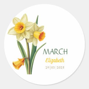 March Birthday Daffodil Birth Flower Personalized  Classic Round Sticker
