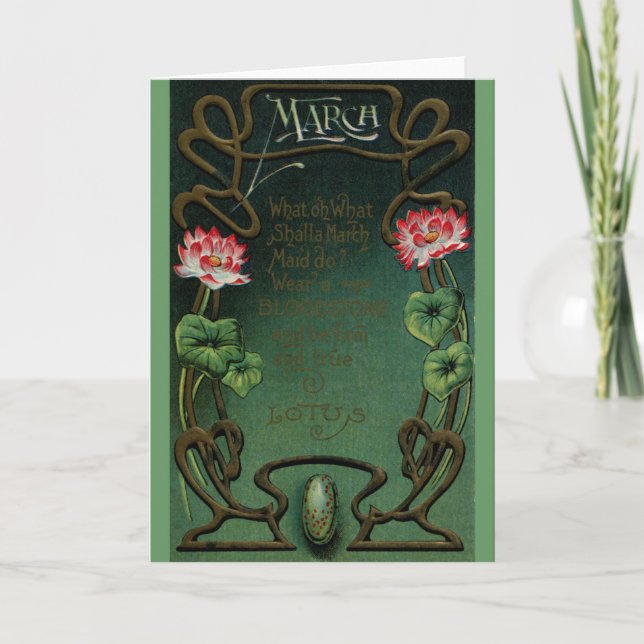March Birthday with Lotus & Bloodstone Card (Front)