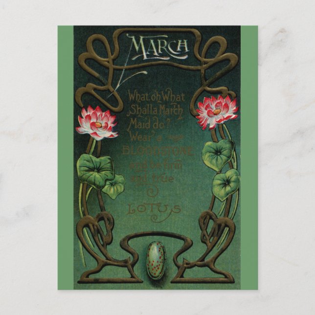 March Birthday with Lotus & Bloodstone Postcard (Front)