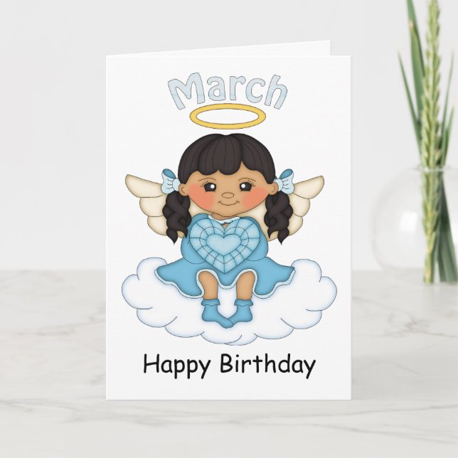 March Birthstone Angel Black Birthday Card (Front)
