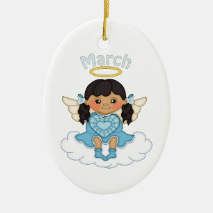 March Birthstone Angel Black Ceramic Ornament