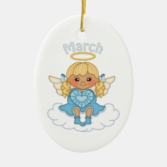 March Birthstone Angel Blonde Ceramic Ornament (Front)