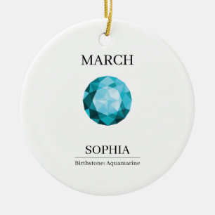 March Birthstone Birthday Name Aquamarine Ceramic Ornament