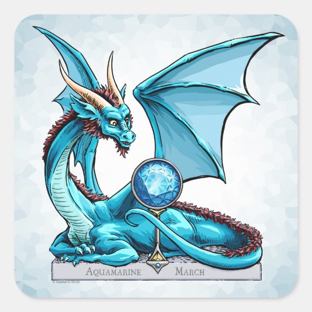 March Birthstone Dragon: Aquamarine Square Sticker (Front)