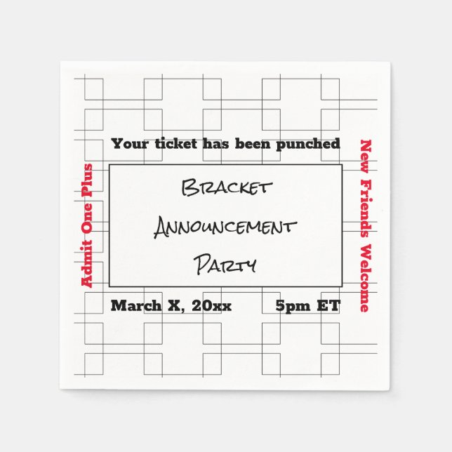 March Bracket Basketball Announcement Party Napkin (Front)