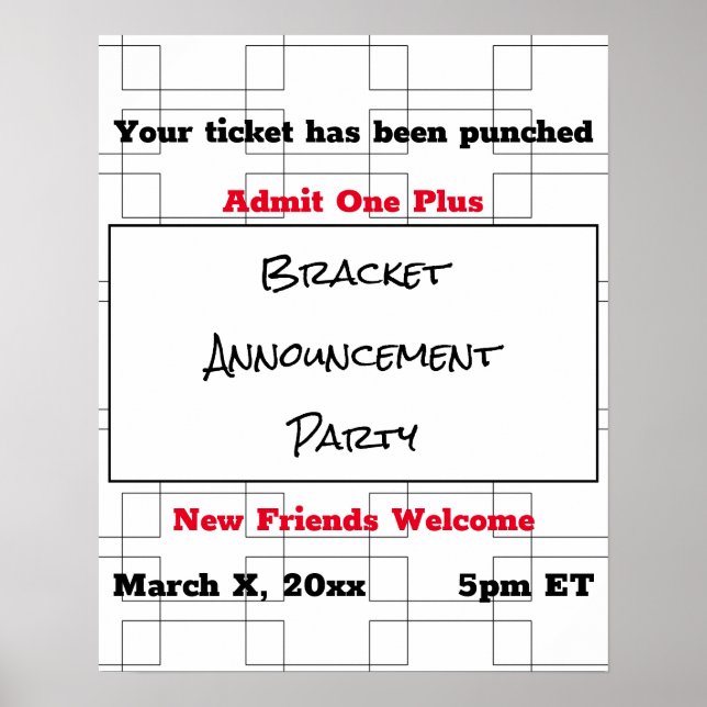 March Bracket Basketball Announcement Party Poster (Front)