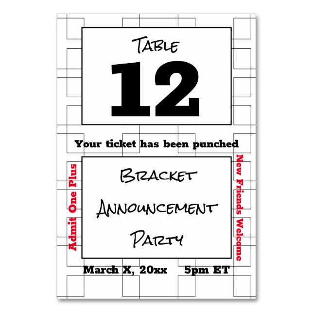 March Bracket Basketball Announcement Party Table Number (Front)