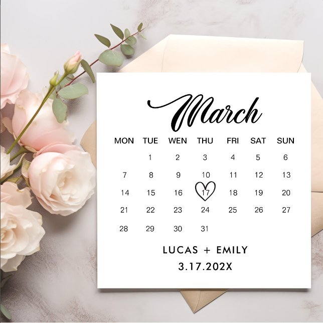 March Calendar Dark Black Wedding Napkin (Creator Uploaded)