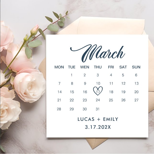March Calendar Dark Blue Wedding Napkin (Creator Uploaded)