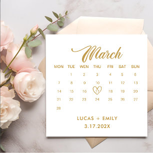 March Calendar Gold Wedding Napkin