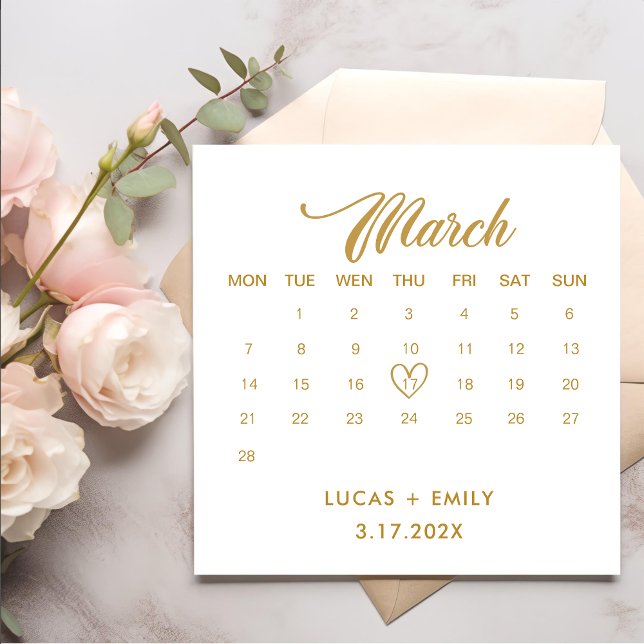March Calendar Gold Wedding Napkin (Creator Uploaded)