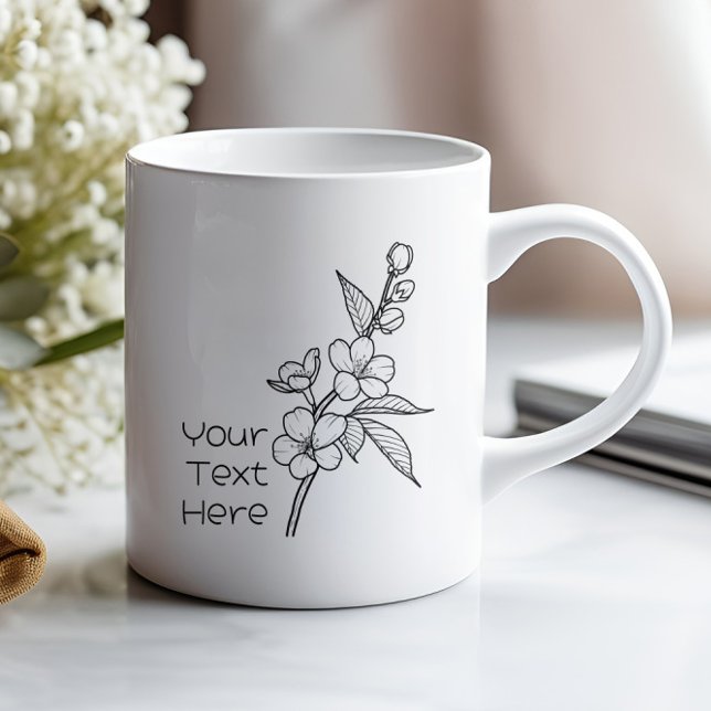 March Cherry Blossom Black Minimal Add Your Text Coffee Mug (Creator Uploaded)