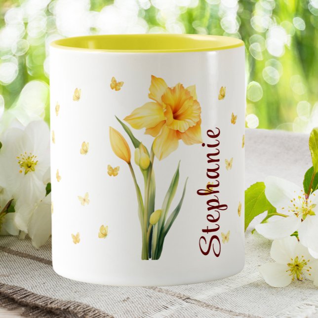 March Daffodil Birth Month Floral  Flower  Two-Tone Coffee Mug (Creator Uploaded)