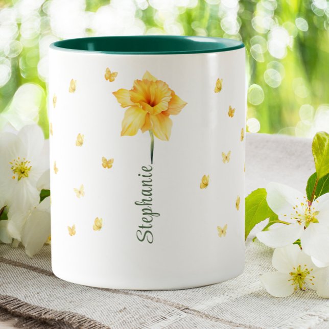 March Daffodil Birth Month Floral  Flower  Two-Tone Coffee Mug (Creator Uploaded)