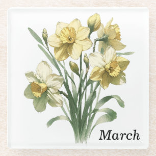 March Daffodil Glass Coaster & Trivet