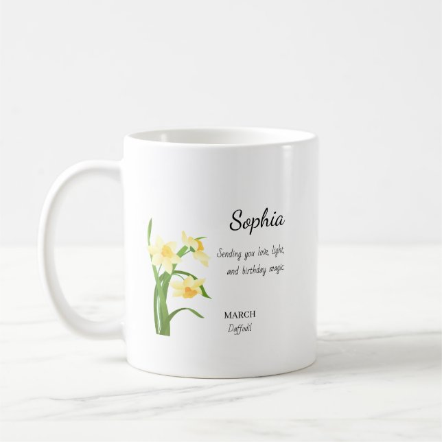 March Daffodil Personalised Birthday Coffee Mug (Left)
