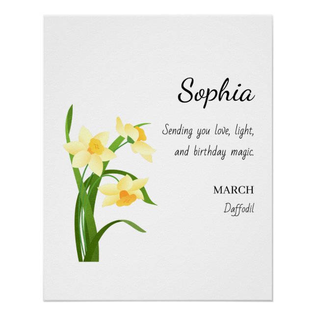 March Daffodil Personalised Birthday Poster (Front)