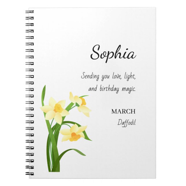 March Daffodil Personalized Birthday Notebook (Front)