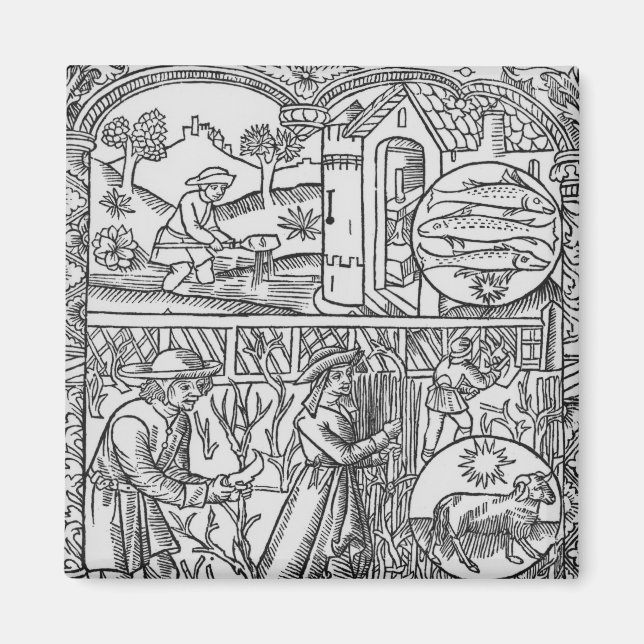 March, fishing and pruning trees, Pisces Magnet (Front)