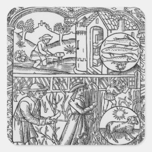March, fishing and pruning trees, Pisces Square Sticker