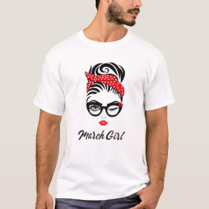March Girl Wink Eye Woman Face Wink Eyes Lady Birt T-Shirt