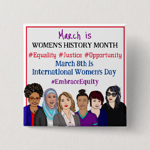 March is International Women's Day 15 Cm Square Badge