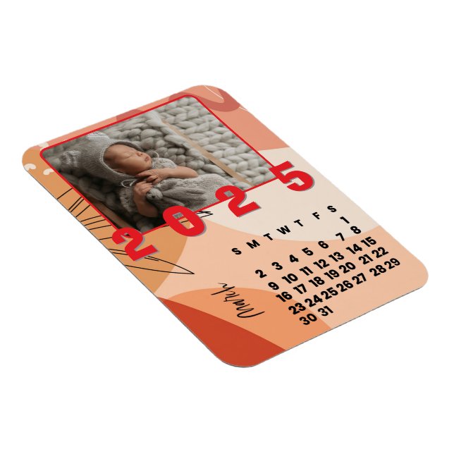 March Month New Year 2025 Calendar Family  Photo  Magnet (Right Side)