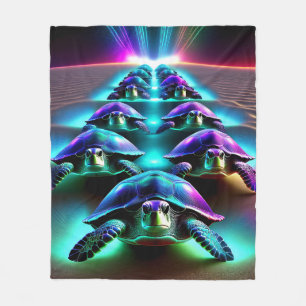 March Of The Neon Turtles Fleece Blanket