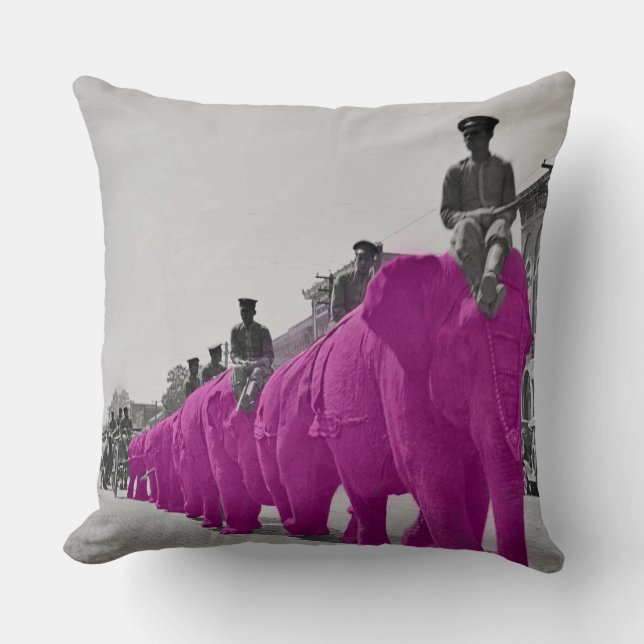 March of the Pink Elephant Circa 1920's Circus Cushion (Front)