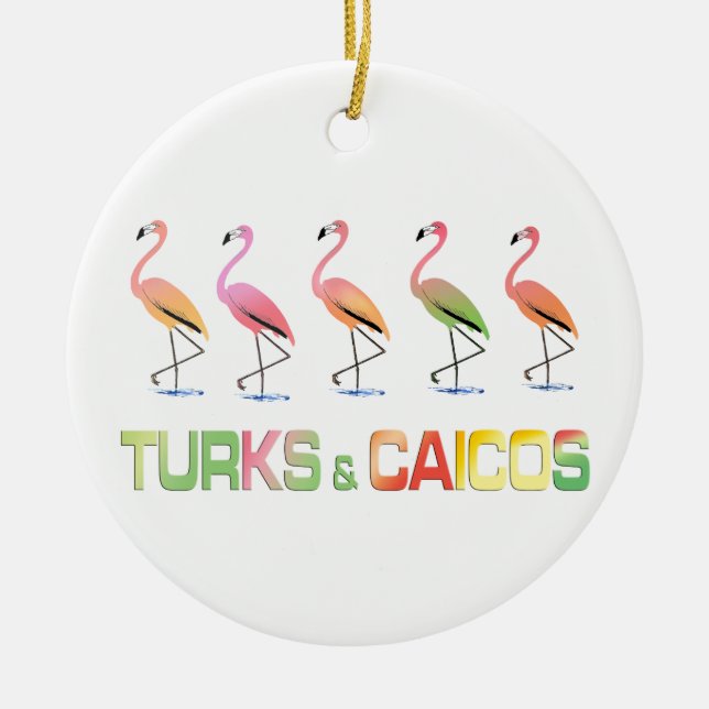 March of the Tropical Flamingos TURKS & CAICOS Ceramic Ornament (Front)