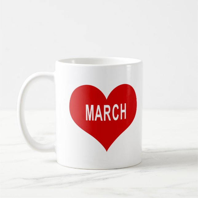 MARCH Red Love Heart Coffee Mug (Left)