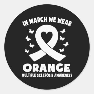 March We Wear Orange Ms Awareness Ribbon Heart Classic Round Sticker