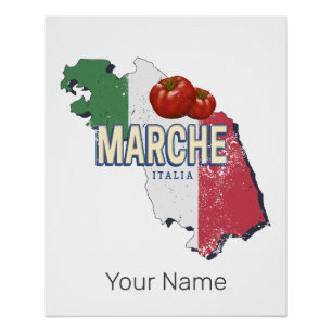 Marche Italy Retro Region Map Vintage Souvenir Poster