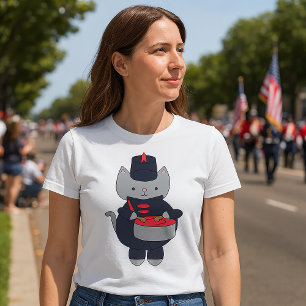 Marching Band Cat Navy Blue Red T-Shirt