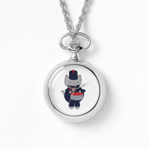Marching Band Drummer Cat Navy Blue Red Watch