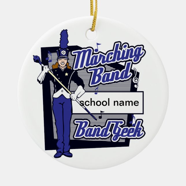 Marching Band Geek Blue Ceramic Ornament (Front)