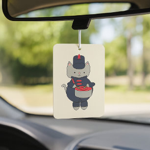 Marching Band Gray Cat Drummer Navy Blue Red Car Air Freshener