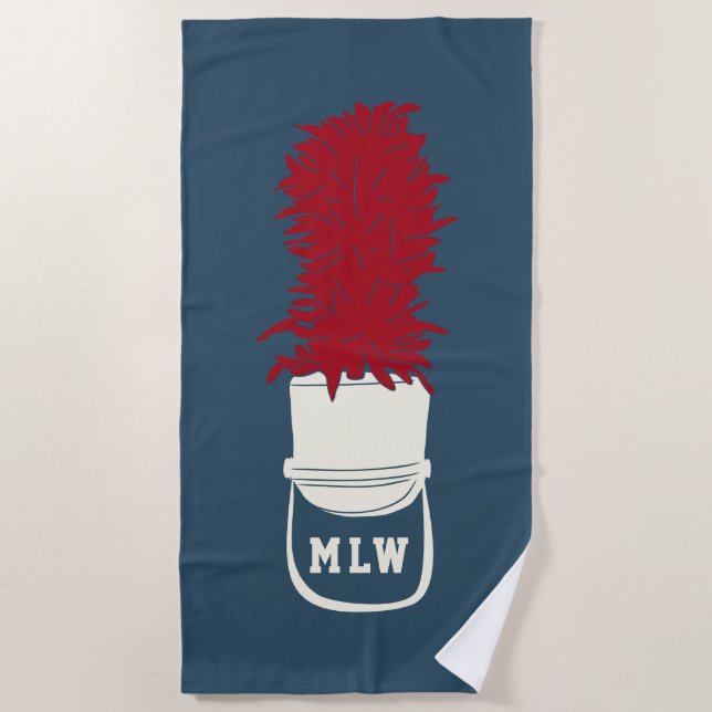Marching Band Hat with Feathers Monogrammed Beach Towel (Front)