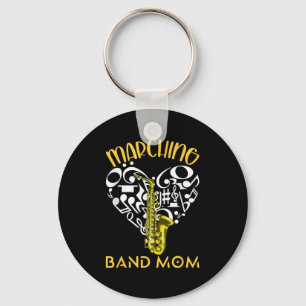 Marching Band Mom Heart Love Music Notes Saxophone Key Ring