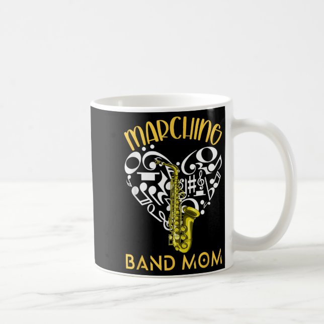 Marching Band Mum Heart Love Music Notes Saxophone Coffee Mug (Right)