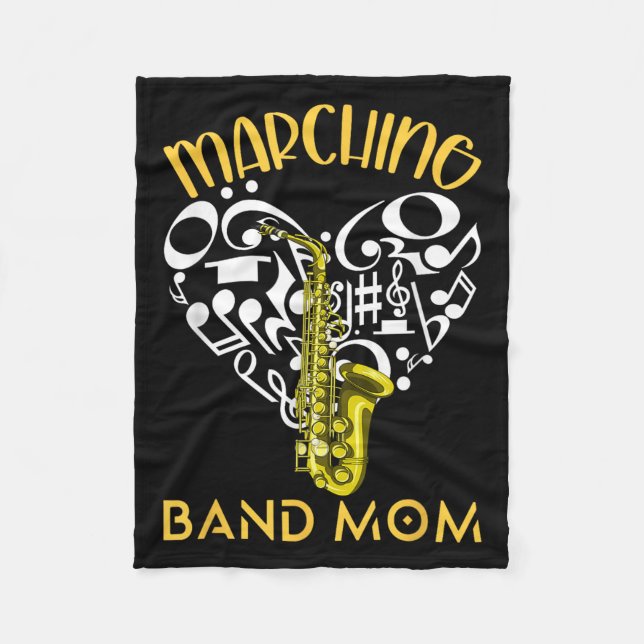 Marching Band Mum Heart Love Music Notes Saxophone Fleece Blanket (Front)
