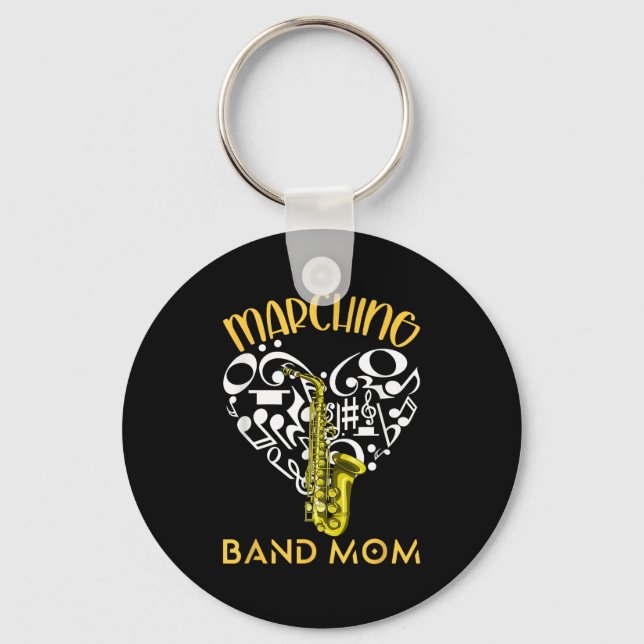 Marching Band Mum Heart Love Music Notes Saxophone Key Ring (Front)