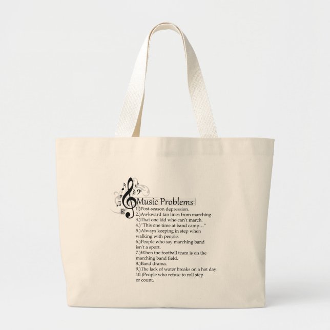 Marching band problems list large tote bag (Front)
